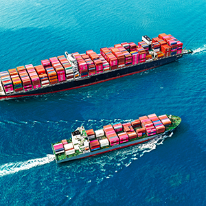 Two large cargo ships shown from above
