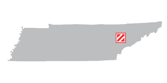 Tennessee Map with PHE Gaskets logo located in the Knoxville area